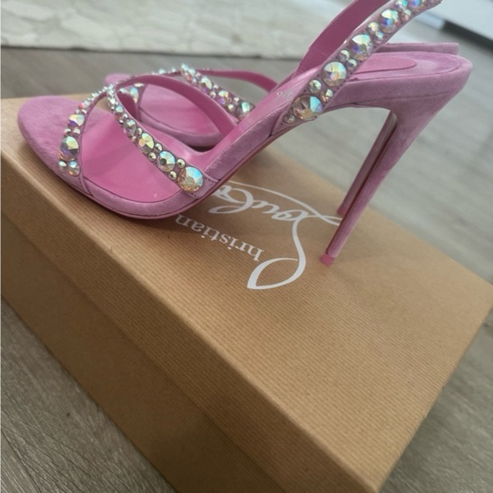 Christian Louboutin Pink Stiletto Heels with Crystal Embellishments - Picture 3 of 3